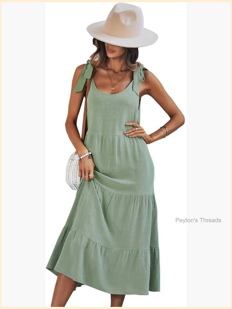 Adjustable Spaghetti Strap Solid Ruffle Swing Midi Dress